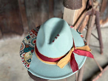 Load image into Gallery viewer, Mommy and Me Wide Brim and Small Brim Pair / Mint Green with Burgundy patterns
