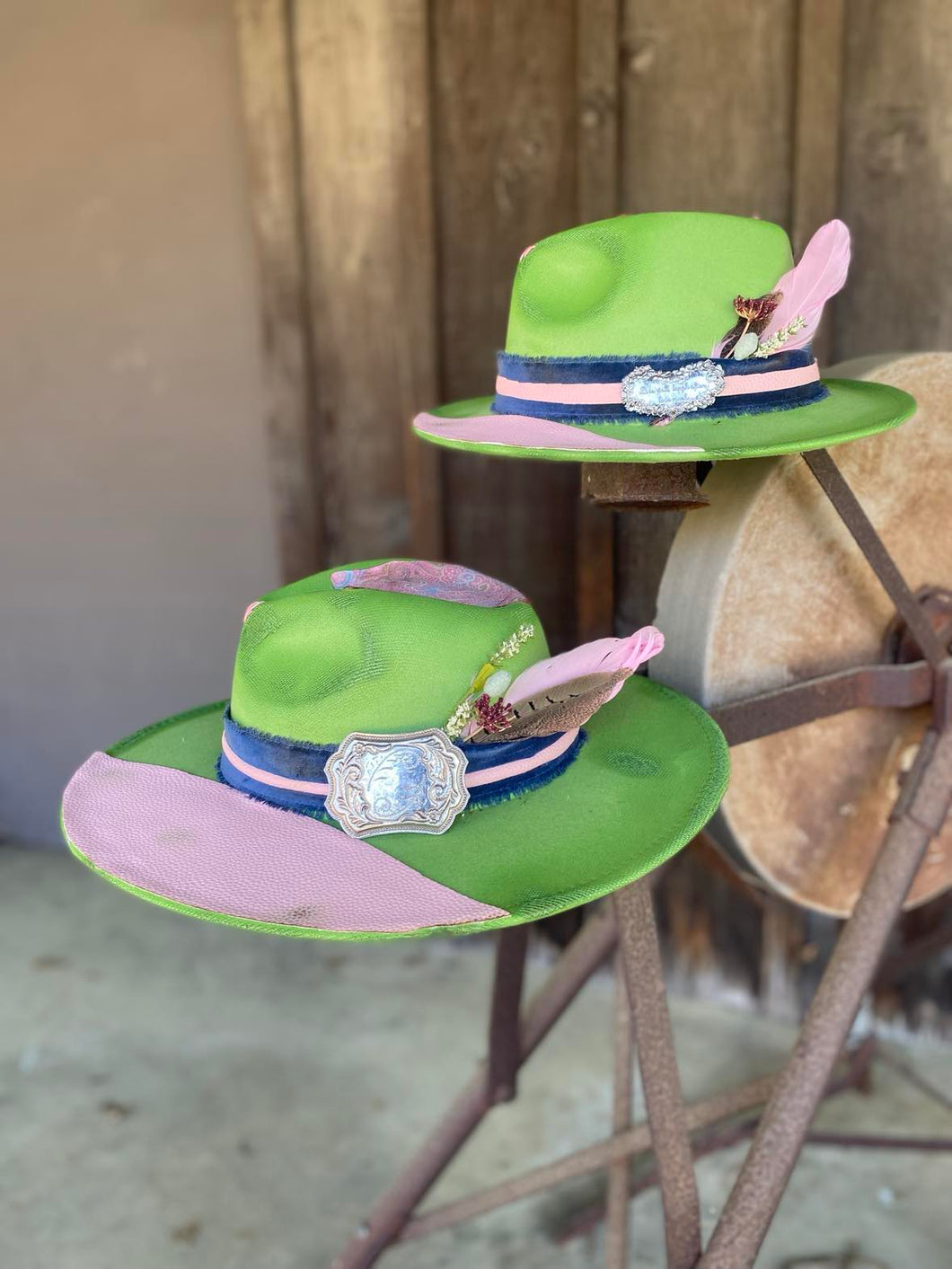 Mommy and Me distressed Wide Brim and Small Brim Fedora Pair